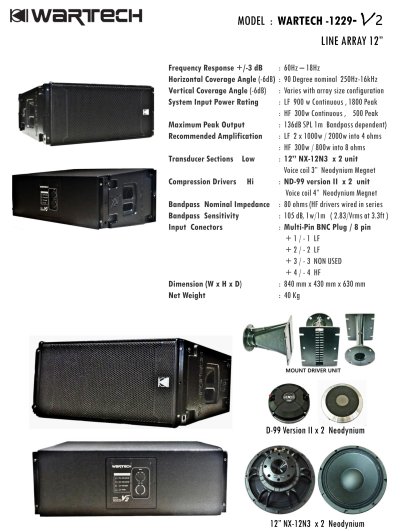 WARTECH WT 1229-V2 ตู้ลำโพงแขวน LINE ARRAY กลาง-แหลม 12"