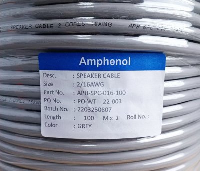 AMPHENOL-APH-SPC-016 สายลำโพงทองแดงแท้คุณภาพสูง 2 Core 16AWG,(2x1.5mm2)