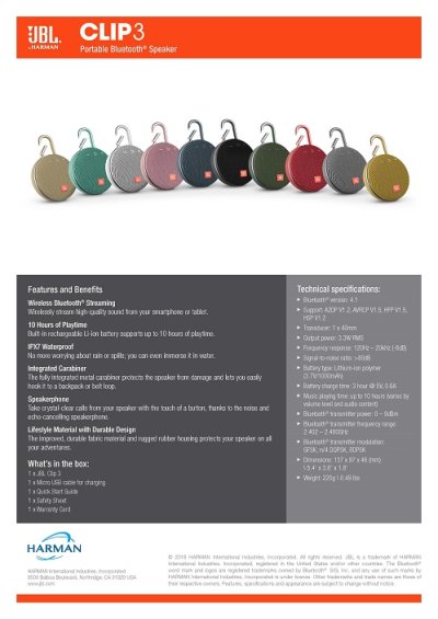JBL CLIP 4 BLACK ลำโพงขนาดเล็ก Bluetooth สีดำ
