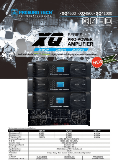 PROEURO TECH XQ-4800 เพาเวอร์แอมป์ 4 แชลแนล 800 วัตต์ แบบมีจอ