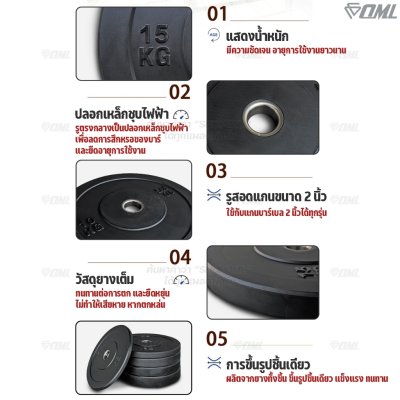 OML WP1 แผ่นน้ำหนักบั้มเปอร์เพลท(รู 2 นิ้ว) ใช้กับบาร์เบลแกน 2 นิ้ว แผ่นบาร์เบลbumper plate SHOPOML แผ่นน้ำหนักโอลิมปิค