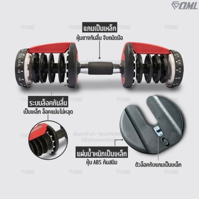 OML DB4 ชุดดัมเบลปรับน้ำหนัก (1ข้าง) ปรับได้ตั้งแต่ 2.5 - 24 กก. ปรับน้ำหนักรวดเร็ว 3 วินาที ดัมเบล สำหรับเล่นเวท