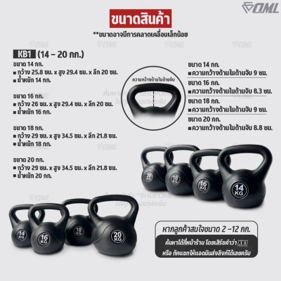 OML KB1 เคตเทิลเบล 14-20 กก. เหล็กหล่อ(หุ้มPEแท้) ใช้ออกกำลังกาย เคทเทิลเบลรับประกันสินค้า ถ้าซ้อปแคทเทิลเบลกับSHOPOML