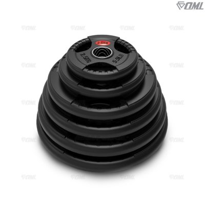 OML WP2 แผ่นน้ำหนักสามช่องจับ(รู 2 นิ้ว) ใช้กับบาร์เบลแกน 2 นิ้ว แผ่นบาร์เบลแบบมีช่องจับSHOPOML แผ่นน้ำหนักโอลิมปิค