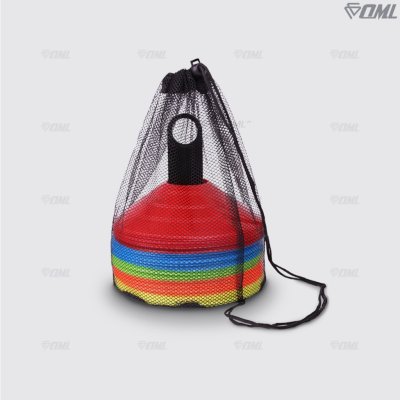 OML KJ1 กรวยจานฝึกซ้อม แพ็ค 25 ชิ้น (ฟรีเสาเก็บ + ถุงตาข่าย) กรวยฝึกซ้อม 5 สี ความคล่องตัว ซ้อมวิ่ง ซ้อมบอล ฝึกสเต็ปเท้า