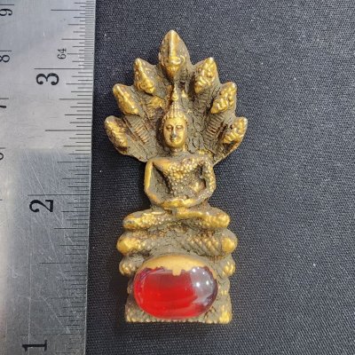 พระนาคปรกเนื้อชินทอง เม็ดพระธาตุ กรุดอยไซ