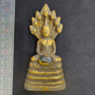 พระนาคปรกเนื้อชินทอง เม็ดพระธาตุ กรุดอยไซ