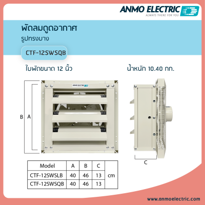 พัดลมดูดอากาศ 12" แบบบานเกล็ด+ฝาครอบ (Normal) รุ่น CTF-12SWSLB