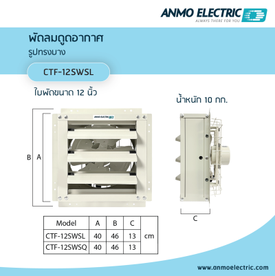 พัดลมดูดอากาศ 12" แบบบานเกล็ด (Turbo) รุ่น CTF-12SWSL