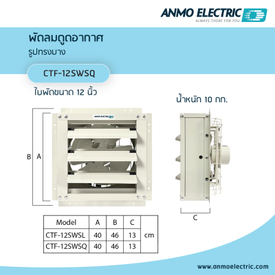 พัดลมดูดอากาศ 12" แบบบานเกล็ด (Normal) รุ่น CTF-12SWSQ