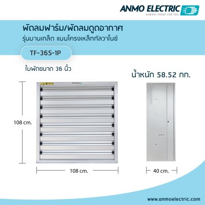 พัดลมอุตสาหกรรม 36" รุ่น TF-36S-1P แบบโครงเหล็กกัลวาไนซ์ 1 เฟส 220 โวลต์