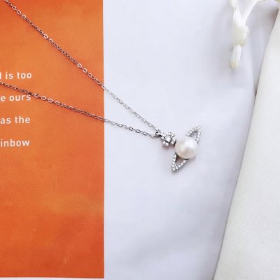 สร้อยคอเงินแท้ 925 ดีไซน์จี้ทรงดาวเคราะห์ไข่มุกประดับเพชร CZ สไตล์แฟชั่นลักชูรี