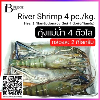 กุ้งแม่น้ำทั้งตัว 4 ตัวต่อกิโลกรัม NW 100% (River Shrimp 4 pc.kg. (NW 100%))