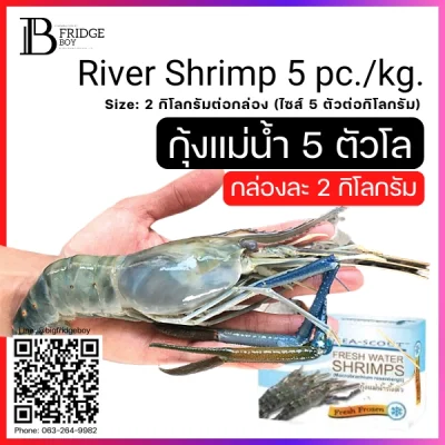 กุ้งแม่น้ำทั้งตัว 5 ตัวต่อกิโลกรัม NW 100% (River Shrimp 5 pc.kg. (NW 100%))