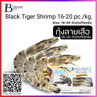 กุ้งลายเสือทั้งตัว 16-20 ตัวต่อกิโลกรัม Kg. NW 100% (Black Tiger Shrimp 16-20 pc.kg. (Kg.) (NW 100%))