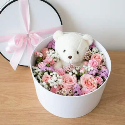 Bear in Flower box(Round box)