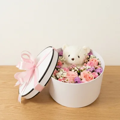 Bear in Flower box(Round box)