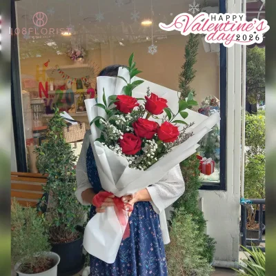 ช่อกุหลาบแดง 5 ดอก