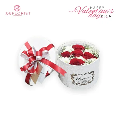 กล่องกลมดอกไม้ราคาเริ่มต้น1190 กุหลาบ 3 ดอก
