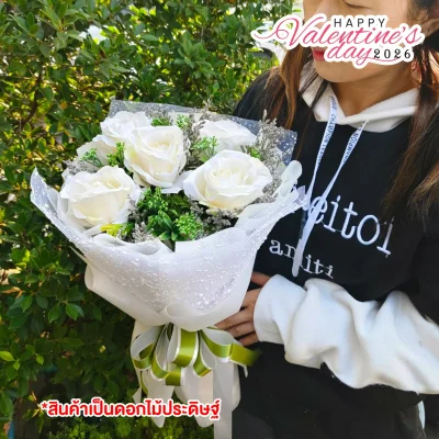 บูเก้ขาวละมุน (ดอกไม้ประดิษฐ์)