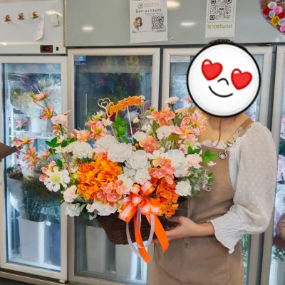 ตะกร้าดอกไม้ประดิษฐ์โทนส้ม