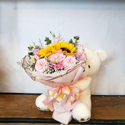 หมี 68 cm. กุหลาบ&ทานตะวัน