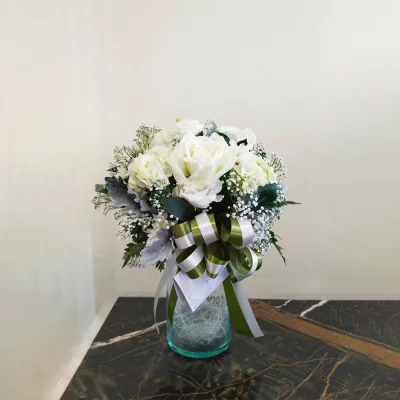 White and green flower vase