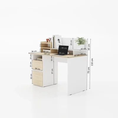 FURRADEC โต๊ะทำงานพร้อมตู้ข้าง รุ่น Bergen-120 สีแอช-ขาว