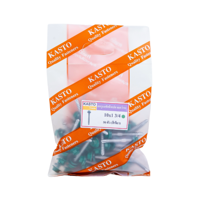 สกรูปลายสว่านเมทัลชีสมียาง (สีเขียว) # 10 x 1 3/4"( 1ถุง/50ตัว )