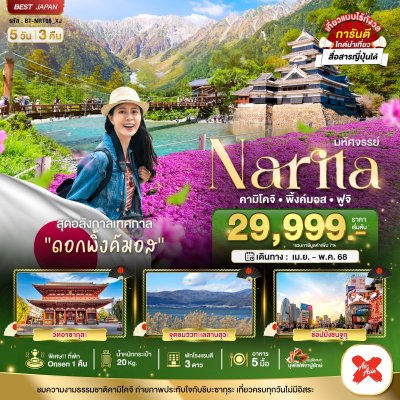 ทัวร์ญี่ปุ่น JAPAN นาริตะ คามิโคจิ พิ้งค์มอส ฟูจิ 5 วัน 3 คืน
