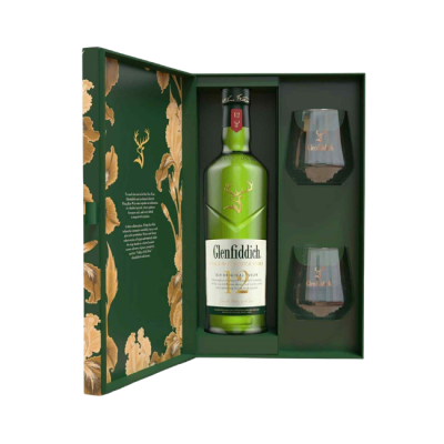 Glenfiddich 12 Years Old Single Malt Scotch Whisky 700ml Set (เกล็นฟิดดิช 12 ปี ซิงเกิลมอลต์ สก็อตช์ วิสกี้ เซ็ตของขวัญ)
