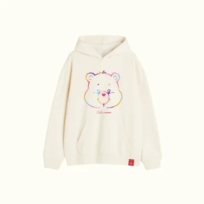 Beige vivid embroidered care bears Hoodie