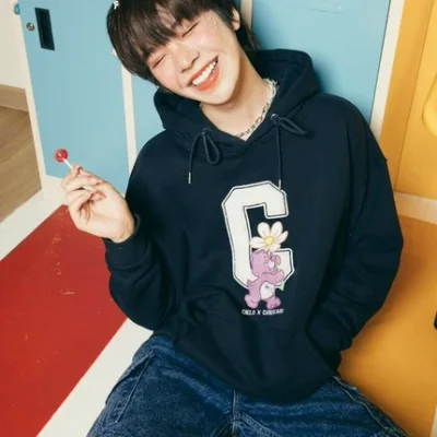 Navy embroidered share bear hoodie