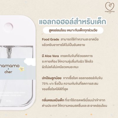 MAMAMO แอลกอฮอล์เด็ก อ่อนโยนต่อผิว กลิ่นหอมละมุน