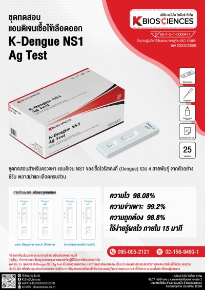 K-Dengue NS1 Ag Test ชุดทดสอบ แอนติเจนเชื้อไข้เลือดออก