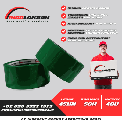 INDOLAKBAN LAKBAN PIGMEN WARNA HIJAU 2 INCH 55 YARD - 50 M - LAKBAN WARNA WARNI