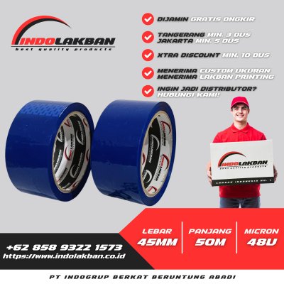 INDOLAKBAN LAKBAN PIGMEN WARNA BIRU 2 INCH 55 YARD - 50 M - LAKBAN WARNA WARNI