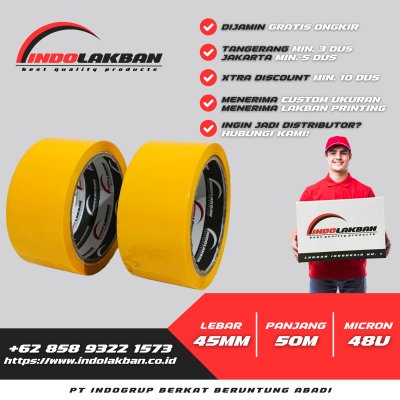 INDOLAKBAN LAKBAN PIGMEN WARNA KUNING 2 INCH 55 YARD - 50 M - LAKBAN WARNA WARNI