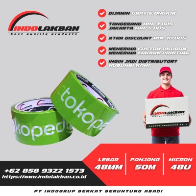 Lakban Marketplace Tokopedia Hijau 48mm x 55y x 48u
