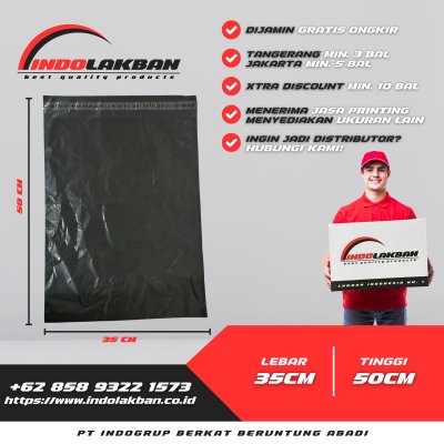 Polymailer Hitam Ekonomis Ukuran 35x50 cm - Per Roll Isi 100 pcs