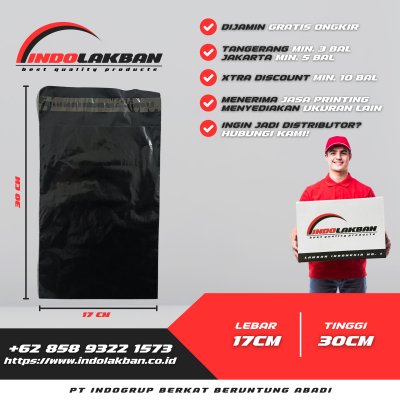 Polymailer Hitam Ekonomis Ukuran 17x30 cm - Per Roll Isi 100 pcs