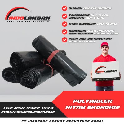 Polymailer Hitam Ekonomis Ukuran 17x30 cm - Per Roll Isi 100 pcs