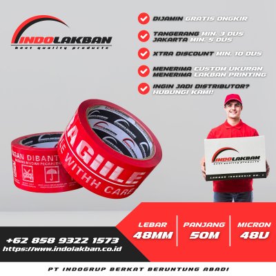 Lakban Fragile Merah 48mm x 55y x 48u