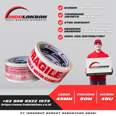 Lakban Fragile Putih 45mm x 55y x 48u