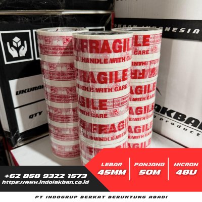 Lakban Fragile Putih 45mm x 55y x 48u