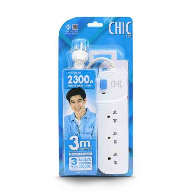 ปลั๊กไฟ CHIC 1สวิตซ์ 3ช่อง สีฟ้า 3เมตร (3Y)
