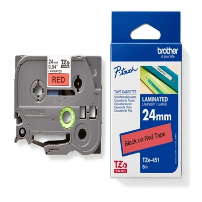 เทปพิมพ์อักษร TZE-451 24 มม. ดำพื้นแดง Brother TZ