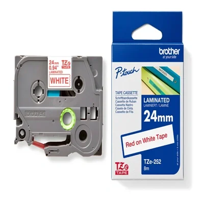 เทปพิมพ์อักษร TZE-252 24 มม. แดงพื้นขาว Brother TZ