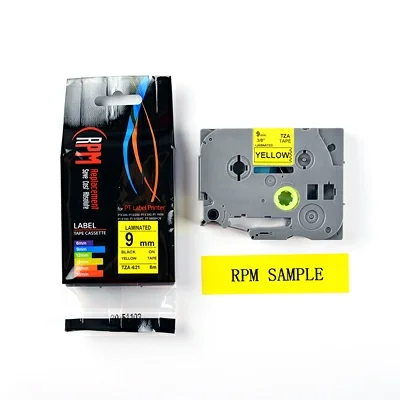 เทปพิมพ์อักษร 9มม. อักษรดำพื้นเหลือง RPM TZA-621