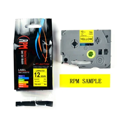เทปพิมพ์อักษร 12มม. อักษรดำพื้นเหลือง RPM TZA-631
